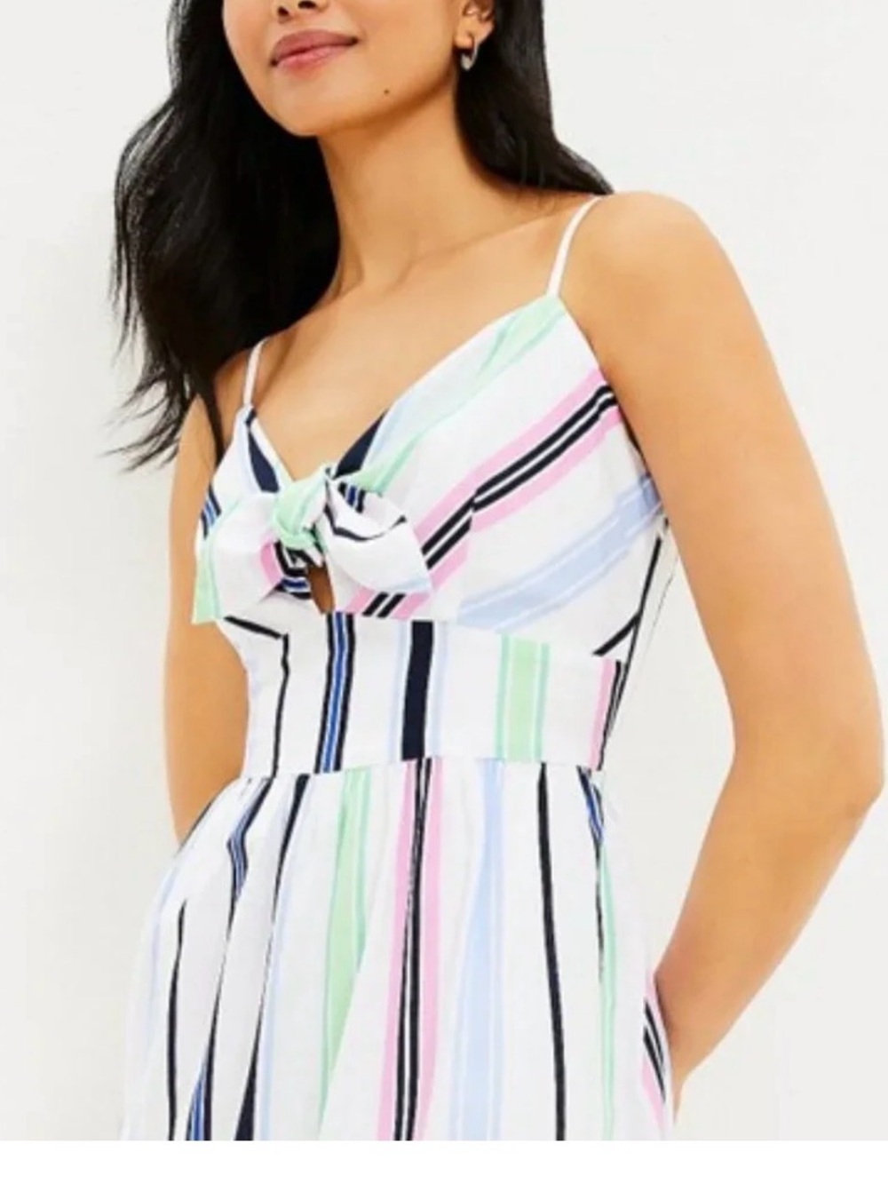 LOFT Striped Maxi Dress in White with Pastel Pink, Mint & Blue